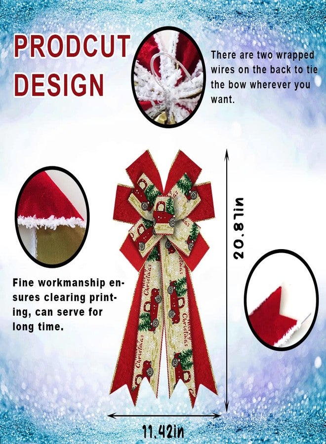 ABTOLS Large Christmas Bows for Wreath, Red Velvet Glitter Wreath Bows Christmas Red Truck Bows for Front Door, Merry Christmas Burlap Ornament Tree Topper Bows for Christmas Indoor Outdoor Decor - Image 2